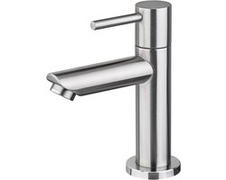 Koudwaterkraan voor wastafel, mengkraan met één hendel, geschikt voor buitenwastafels en gastenbadkamers, gemaakt van roestvrij staal, grijs.