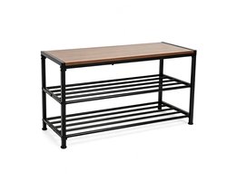 Kozie Schoenenbank met Schoenenrek – 3 Lagen Opbergrek voor 6 Paar Schoenen – Bruin MDF met Zwart Metalen Frame