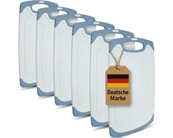KPYTO kleine ontbijtplanken, set van 6, 25 x 15 cm, snijplankenset, dubbelzijdig, antislip met sapgoot, crèmekleurige planken met grijze rand, planken, snackplank (crèmegrijs)