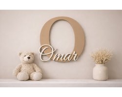 Kraamcadeau - Gepersonaliseerd - Naambordje - kinderkamer - latte bruin - Wanddecoratie - Inclusief Nano Tape