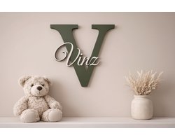 Kraamcadeau - jongen - Gepersonaliseerd - Naambordje - olijfgroen - Wanddecoratie - kinderkamer - Inclusief Nano Tape