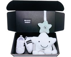 Kraamcadeau jongen - kraamkado jongen met sneakers, knuffel met muziek en speelgeluid - rammelaar - zwangerschap cadeau - een coole baby is geboren - rechtstreeks versturen ook mogelijk