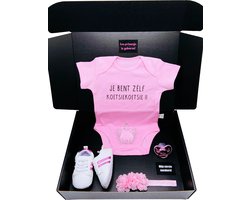 Kraamcadeau meisje- met roze romper - jij bent zelf koetsiekoetsie - baby sneakers, hoofdband en speen - Rechtstreeks versturen ook mogelijk -babyshower - kraamkado meisje