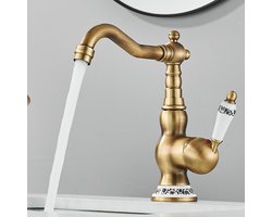 Kraan Badkamer Hoog Antiek Messing Retro Wastafelkraan 360 ° Draaibaar, Eengreeps Mengkraan Badkraan Gouden Wastafel Badkamer, Koud en Warm