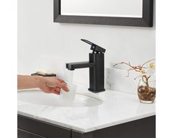 Kraan Badkamer Zwart, Warm en Koud Water Kraan Wastafel Kraan Zwart, Kraan Mengkraan Wastafel Wastafel Eengreepsmengkraan Badkamer Wastafel