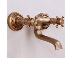 Kraan, bronzen badkamerkraan, warm- en koudwaterkraan voor in bad, elegante retro wandkeukenkraan, brons, 16 cm uitloop