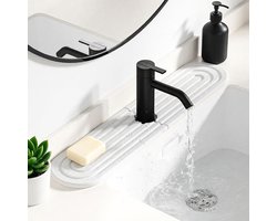 Kraan Mat voor Gootsteen, Aftropmat, Droogmat, Sneldrogende Steen, Keuken en Bad, Elliptisch, Wit, 45x10cm