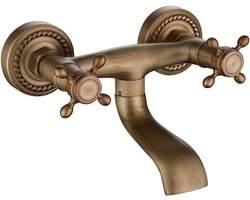 Kraan wandmontage - alle koperen antieke badkuipen badkamer wandbevestigde kraan - warm en koud dubbele handgreep mengkraan badkuip