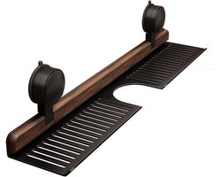 Kraanhouder - Badkamer opbergrek - Zuignap Kraanrek - U-vorm & Afvoer - Walnoothout & Aluminium - Zonder Boren - 50cm×12cm×4cm - Voor Keuken & Badkamer