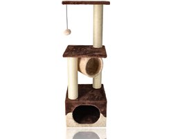 Krabpaal 108 cm – Speel- & Klimmeubel met Hangmat, Huisje & Bal – Krabmeubel voor Katten – Sisalpalen – 35x35x108 cm – Bruin/Beige