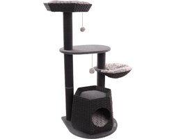 Krabpaal – Flamingo Berliot Zwart – 90 × 65 × 118 cm – papieren krabtouw – met hangmat, ligplateaus & schuilplaats – voor katten