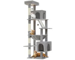 Krabpaal - Kattenboom - Kattenhuis - XL - Met 2 Huisjes - Grijs - 180 cm
