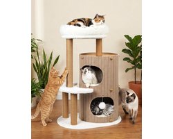 Krabpaal met ton - Kattenboom meubel - Spelen en rusten - XXL voor meerdere katten - 4 zones - Lichtbruin