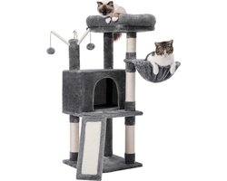 Krabpaal voor huiskatten - Kattenboom met hangmat en speelgoed - Grijze kattenklimboom 105 cm
