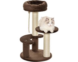 Krabpaal voor katten met 3 niveaus, inclusief pluche ligbed en sisal palen, Ø 40 x 65 cm, bruin