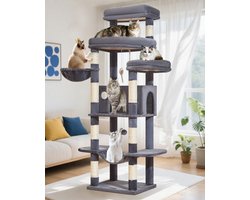 Krabpaal XXL - Kattenboom Meubel - Spelen en Rusten - Stabiele Hoge Structuur - 180 cm Hoog - Donkergrijs
