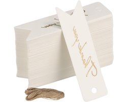 Kraft Papieren Cadeaulabels, Set van 100, 7 x 2 cm, Bedankjes met 20 m Touw, Persoonlijke Prijslabels en Decoratie voor Bruiloften en Feestjes