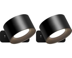 KRAFT Wandlamp 2 stuks - USB Oplaadbaar - Binnen - Slaapkamer/Badkamer/Woonkamer - Zwart