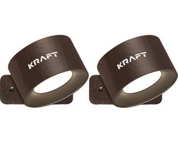 KRAFT Wandlamp Oplaadbaar - Wandlampen Binnen - Eikenhout Kleur - 2 Stuks