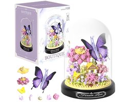 Kraftverdia - Bloemenboeket in Stolp - Botanical Flowers Collection - Mini Botanical Bloemen - Niet Geschikt voor Lego Fisher-Price Mould King - 582 bouwsteencadeaus - Geschikt voor volwassenen en kinderen - Paarse vlinder- en plantenbloemen