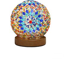 Kraftverdia Bohemian Mozaïek Tafellamp – Decoratieve Nachtlamp van Glas en Hout – USB Warm Licht – Dimbaar Sfeerlamp voor Slaapkamer, Woonkamer en Decoratie