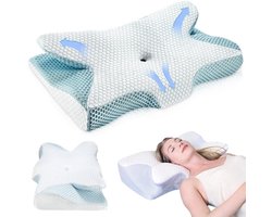 Kraftverdia® - Hoofdkussens - Orthopedisch hoofdkussen met neksteun - Ergonomisch memory foam kussen - Zijslaperkussen - Geschikt voor rug-, zij- en buikslapers