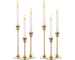 Kraftverdia Kandelaar - 6 stuks - Koperen Retro Kaarsenhouder - Verschillende hoogtes - Kaarsenstandaard - Gift - Woonaccesoires - Decoratieve accessoires - Voor Bruiloft, Huiswarming, Tafel en Woonkamer - Goud
