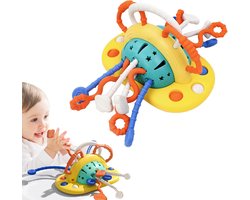 Kraftverdia - Kinderstoelspeelgoed met zuignap - SilicNaonen Trekkoord Activiteiten Speelgoed - Montessori speelgoed - sensorisch speelgoed - bijtspeelgoed baby - voor 6 tot 24 maanden - Peuter Speelgoed – Jongens Meisjes 1 jaar 2 jaar -cadeau