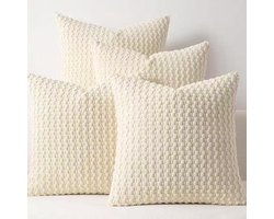 Kraftverdia Kussenhoezen Set – 4 Stuks – 45x45 cm – Corduroy Kussenhoezen – Dubbelzijdig Gestreept – Boho Stijl – Beige – Verborgen Rits – Neutraal voor Bank & Slaapkamer