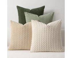 Kraftverdia Kussenhoezen Set – 4 Stuks – 45x45 cm – Corduroy Kussenhoezen – Dubbelzijdig Gestreept – Boho Stijl – Wit, Beige, Lichtgroen & Olijfgroen – Verborgen Rits – Neutraal voor Bank & Slaapkamer