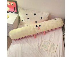 Kraftverdia Lang Kussen 120 cm – Gestreept Lichaamskussen voor Zijslapers – Dopamine Stijl – Rugkussen voor Bed & Bank – Knuffelkussen met Katoenen Hoes & PP Vulling – Geel