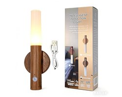 Kraftverdia LED Nachtlamp met Bewegingssensor – Oplaadbare Magnetische Wandlamp 2200mAh – Draadloze Nachtverlichting voor Trap, Gang & Slaapkamer – Houten Design – Walnootkleur