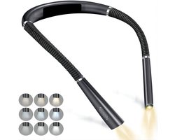 Kraftverdia Leeslamp voor om de Hals - Oplaadbare LED Lamp met 3 Kleurtemperaturen - 6 Instelbare Helderheidsniveaus -Oplaadbaar via USB-C - Flexibele Lamparmen voor Preciese Belichting - Geschikt voor Binnen en Buiten Activiteiten