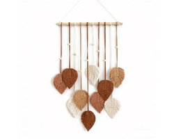 Kraftverdia Macramé Wanddecoratie Blad – 60 x 40 cm – Boho Wandhanger – Geweven Katoenen Touw Muurdecoratie voor Woonkamer en Slaapkamer – Bruin