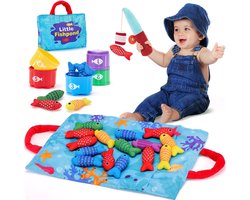 Kraftverdia™ - Montessori Speelgoed - 10 in 1 stoffen visspel voor kinderen Babyspeelgoed - voor 1 2 3 jaar oude jongens en meisjes - met stapelbekers - Nummer tellen - Kleur sorteren - Vorm leren babycadeaus - kindercadeaus - kinderspeelgoed