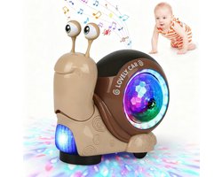 Kraftverdia - Montessori speelgoed - Baby Dreumes Elektrische Slak Speelgoed - Dreumes Kruipspeelgoed met Muziek en Licht - Interactief Sensorisch Speelgoed -Educatief Babyspeelgoed - Sensorisch Speelgoed Baby - Cadeau - Voor Jongens en Meisjes-Bruin
