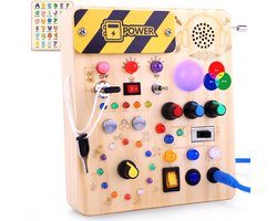 Kraftverdia Montessori Speelgoed Baby Hout voor 1-3 jaar - LED Busy Board activiteitenspel met 12 schakelaars & muziek - Sensory speelgoed voor baby en peuter - Speelgoed Kinderen
