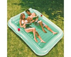 Kraftverdia Opblaasbaar Tanning Pool Luchtbed 185*115*25CM– Luxe Zwembad Lounge Bed met Rugsteun, Bekerhouders en Hoofdsteun – Comfortabel Water Luchtmatras voor Zonnebaden en Ontspanning