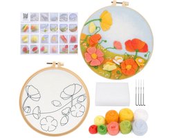 Kraftverdia Punch Needle - Leef als een zomerbloem - Naaldvilten DIY Kit voor Volwassenen - Borduurpakket - Wol Schilderij Maakset met Vilten Wol, Viltnaalden, Viltmat, Borduurraam en Handleiding – Creatieve Hobbyset voor Wanddecoratie