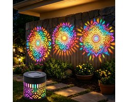 Kraftverdia Solar Mandala Tuinlamp – 1 Stuk – Kleurrijke Projectie Buitenverlichting – Waterdichte Metalen Wandlamp – Decoratieve Tuinverlichting