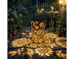 Kraftverdia® Solar Tuinlamp Zonnebloem - 1 Stuk - Warm Wit LED Licht - Metalen Zonne-energie Lantaarn met Hang- en Staand Design - IP65 Waterdicht - Tuindecoratie voor Terras, Pad & Balkon