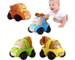 Kraftverdia - Speelgoed auto - Vanaf 1 jaar jongens en meisjes - 4 stuks auto speelgoed baby dierenraceauto - Press-and-go speelgoedvoertuigenset voor peuters 10-12-18 maanden - cadeau voor kinderen van 1 2 3 jaar - Baby cadeau