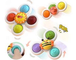 Kraftverdia - Spinners met Zuignap - Badspeelgoed - Babyspeelgoed - Sensorisch speelgoed - Montessori Speelgoed - Fidget Toys - Badspinner - 3 stuks