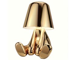Kraftverdia - Tafellamp - LED Tafellamp - Decoratieve Tafellamp - Tafellamp slaapkamer - Draadloos - Dimbaar - Drie dimniveaus - Gouden versierde Denker-beeldje LED-tafellamp - Goud