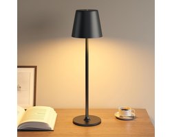 Kraftverdia Tafellamp Oplaadbaar – LED Bureaulamp Draadloos – Moderne Touch Lamp – Industrieel - Nachtlamp Slaapkamer & Woonkamer – 36.5 cm – Zwart