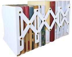 Kraftverdia Verstelbare Metalen Boekensteun - Uitschuifbare Boekenhouder Non-Slip - Heavy Duty Boek Organizer voor Boeken, Tijdschriften en Bureau - Wit