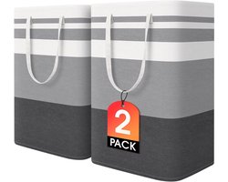Kraftverdia® - Wasmanden - Wasmand opvouwbaar - wassorteerder - wasmand 2 vakken - Katoen-linnen met waterdichte coating en metalen frame - voor veelzijdige opslagdoeleinden - met 4 opvouwbare kledinghangers - Verlengde handvatten