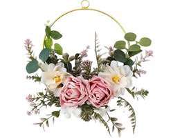 Kransen - Kunstbloemen - Deurringen - Muurringen - Kransen van gedroogde bloemen - Paaskransen - Voordeurdecoraties - Moderne lentekransen - Geschikt voor slaapkamers, ramen, bruiloften - Metalen ringen - Rozen