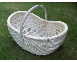 Krantenmand Rotan - Open haard mand - Haardhout Opslag - Handgemaakt Vlechtwerk - 67 x 47 cm - Wit Gewassen