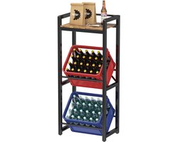 Krattenrek met opbergruimte voor 2 kisten, 32D x 49 W x 117,3 H cm rekken voor kratten, krattenrek drankrek bierkratrek vrijstaand kistenstandaard, rustiek bruin